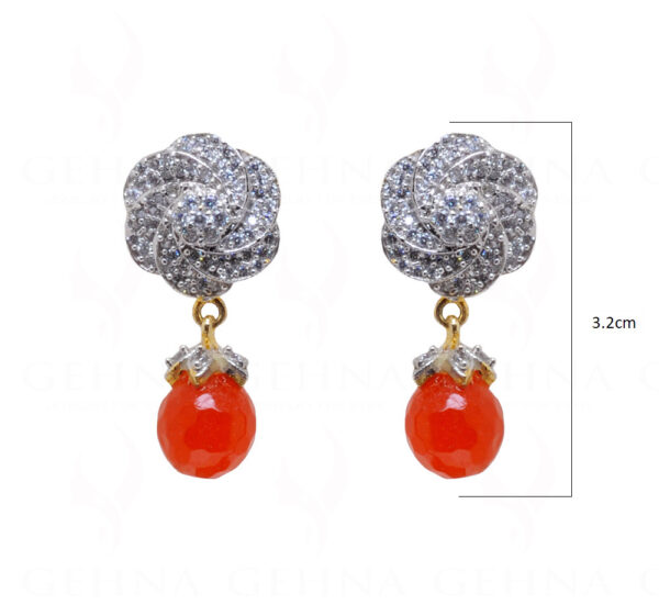 Simulated Diamond & Carnelian Studded Flower Shape Earrings FE-1093