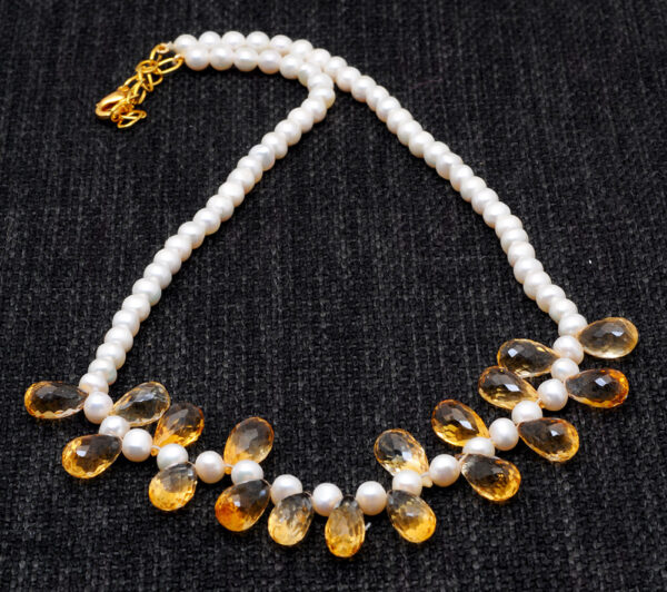 Pearl & Citrine Gemstone Faceted Briolette'S Knotted Necklace NM-1093