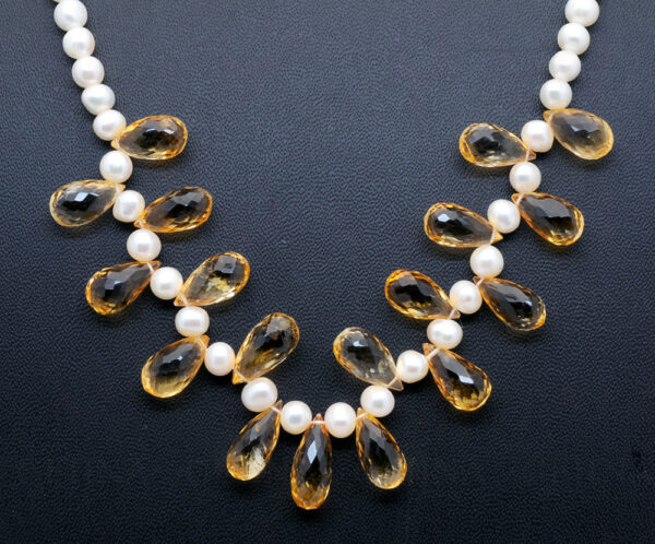 Pearl & Citrine Gemstone Faceted Briolette'S Knotted Necklace NM-1093