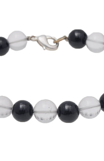Black Onyx & Rock-Crystal Round Shaped Bead Bracelet BS-1094