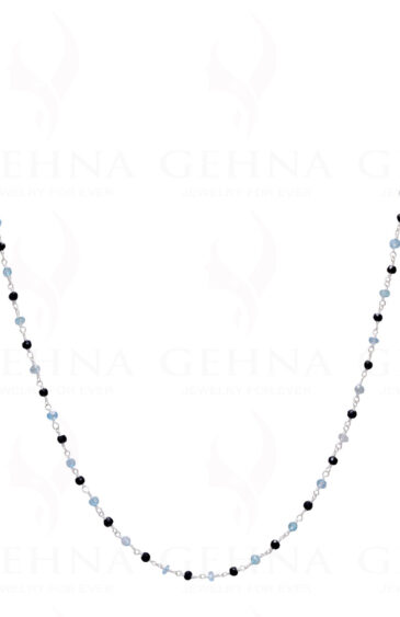 Black Spinel & Blue Topaz Gemstone Bead Chain In .925 Sterling Silver CS-1094