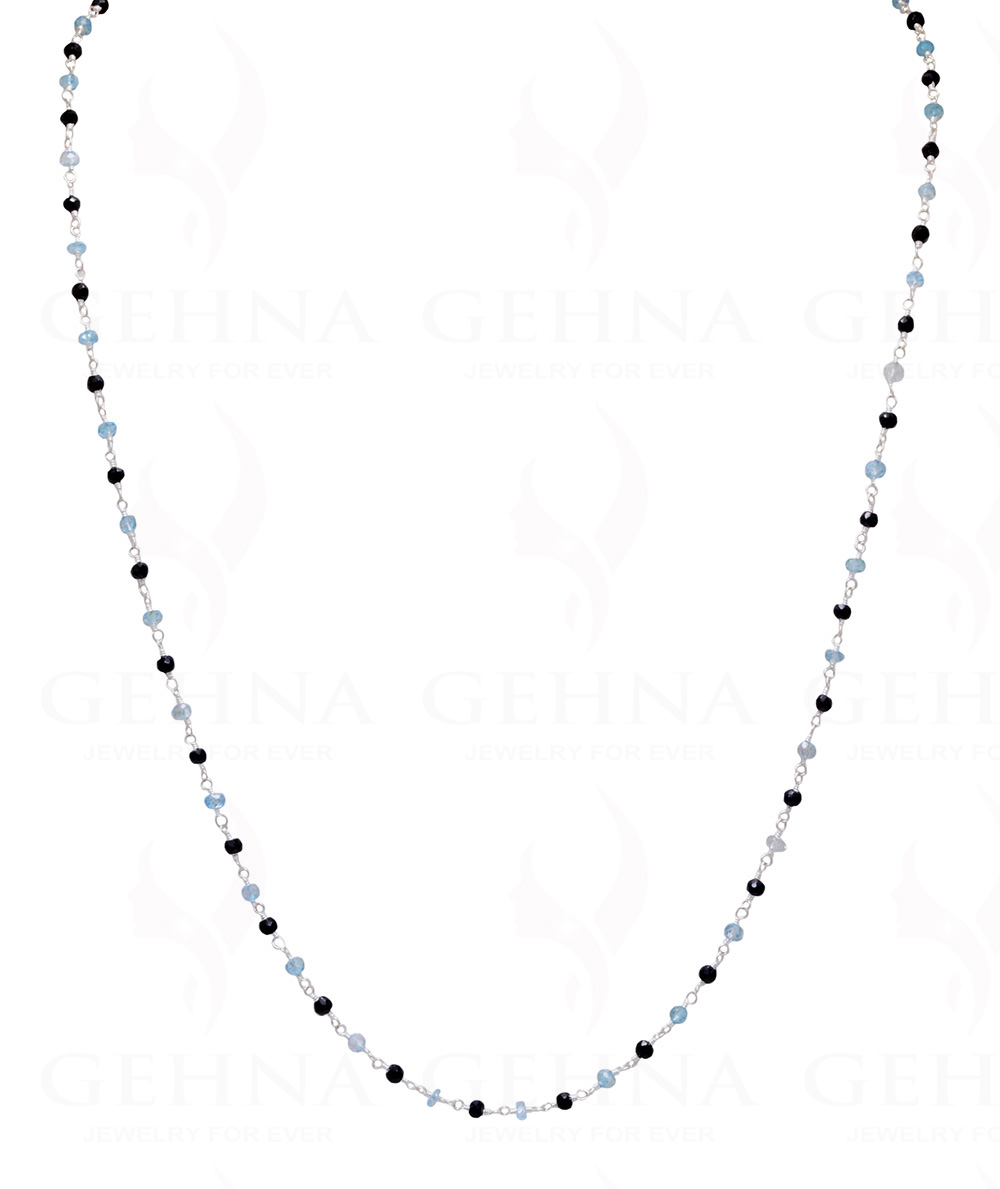 Black Spinel & Blue Topaz Gemstone Bead Chain In .925 Sterling Silver CS-1094