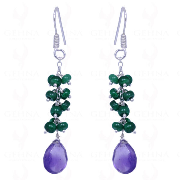 Emerald & Amethyst Gemstone Earrings Made In .925 Sterling Silver ES-1094