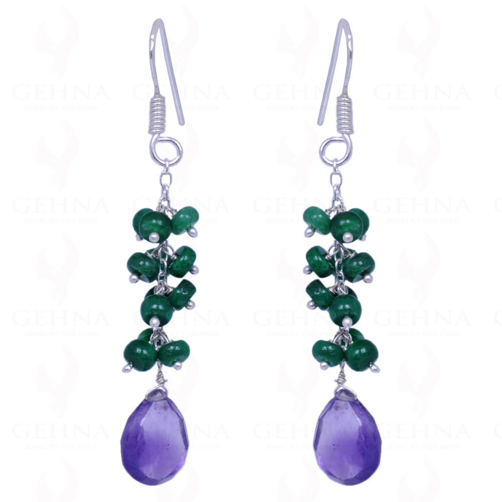 Emerald & Amethyst Gemstone Earrings Made In .925 Sterling Silver ES-1094
