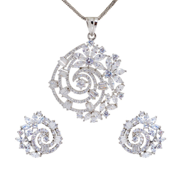 Elegant White Topaz Studded Pendant & Earring Set FP-1094