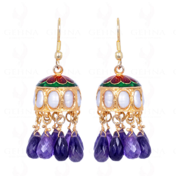 Amethyst Gemstone Drops With Pearl Studded Jhumki Style Earrings LE01-1094