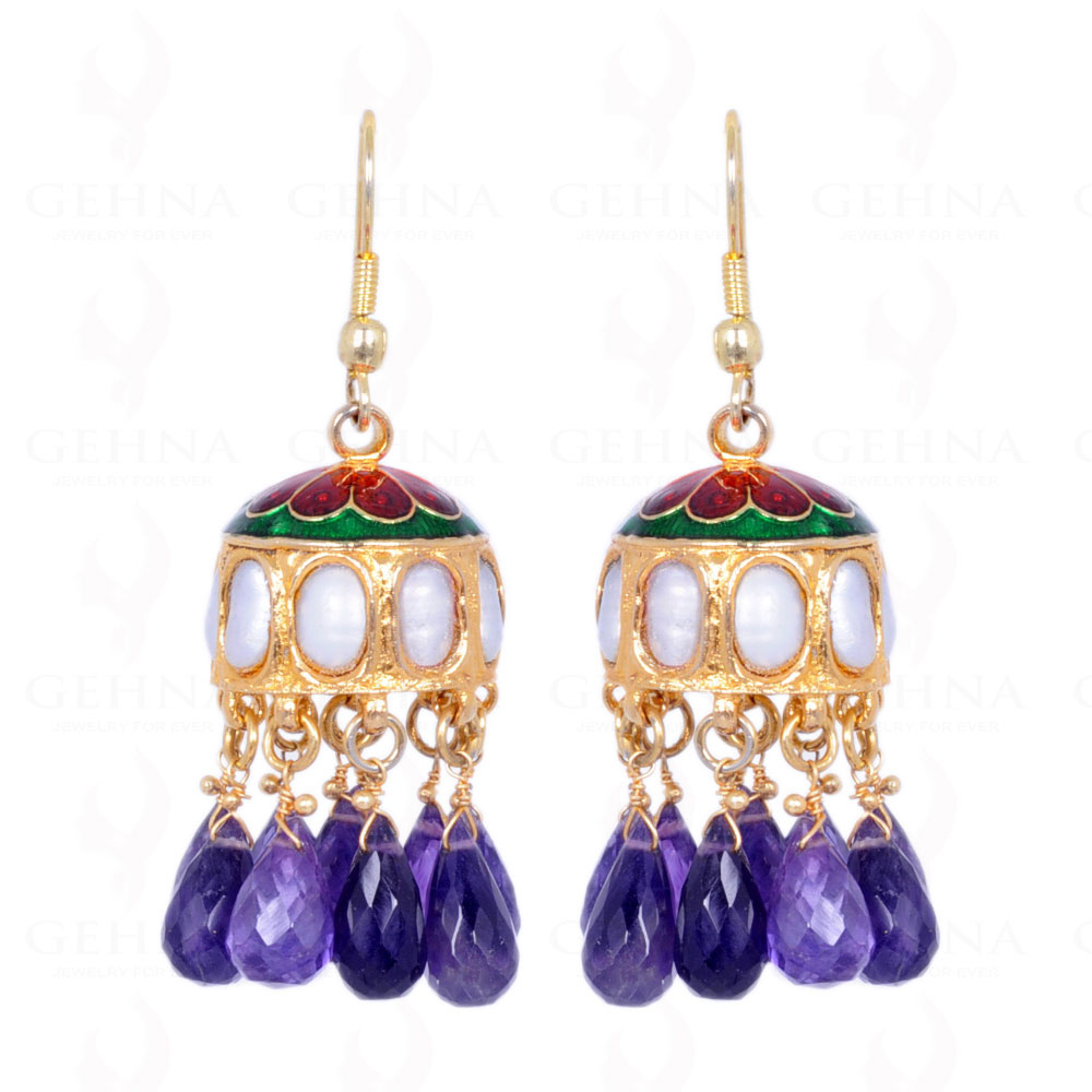 Amethyst Gemstone Drops With Pearl Studded Jhumki Style Earrings LE01-1094