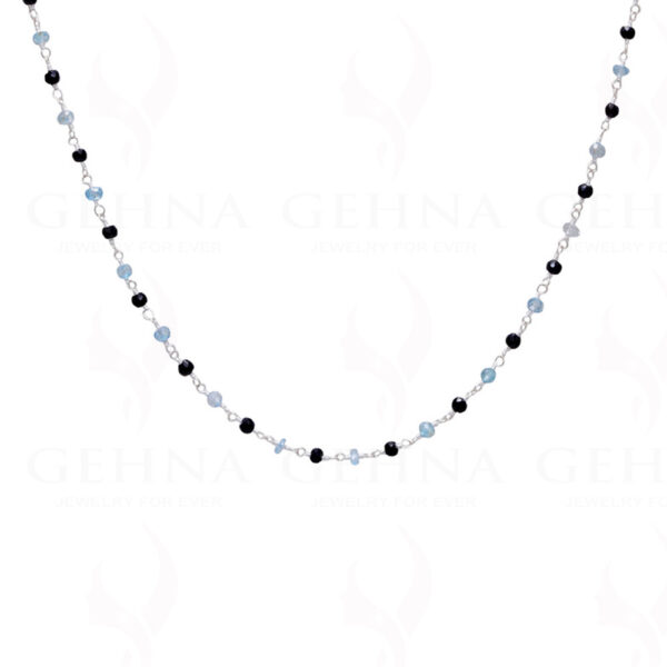 Black Spinel & Blue Topaz Gemstone Bead Chain In .925 Sterling Silver CS-1094