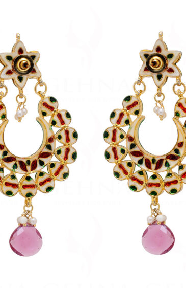 Kundan & Tourmaline Studded With Multicolor Enamel Work Earrings FE-1094
