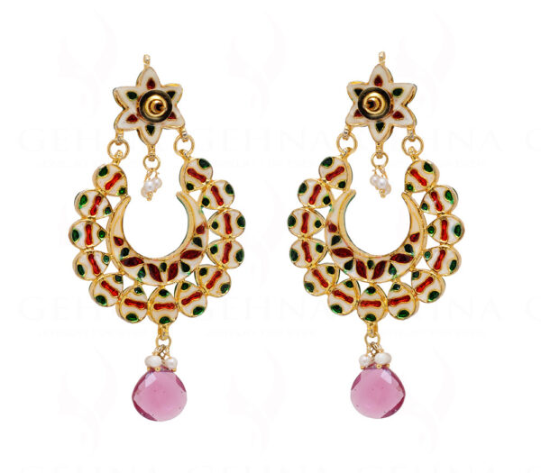 Kundan & Tourmaline Studded With Multicolor Enamel Work Earrings FE-1094