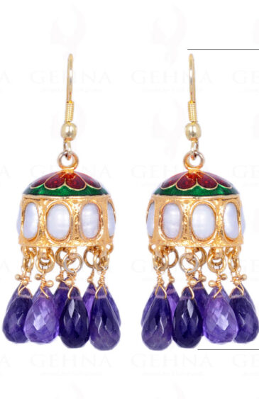 Amethyst Gemstone Drops With Pearl Studded Jhumki Style Earrings LE01-1094