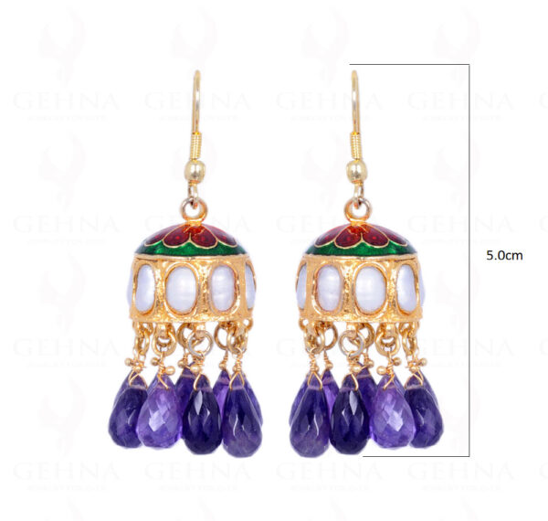 Amethyst Gemstone Drops With Pearl Studded Jhumki Style Earrings LE01-1094