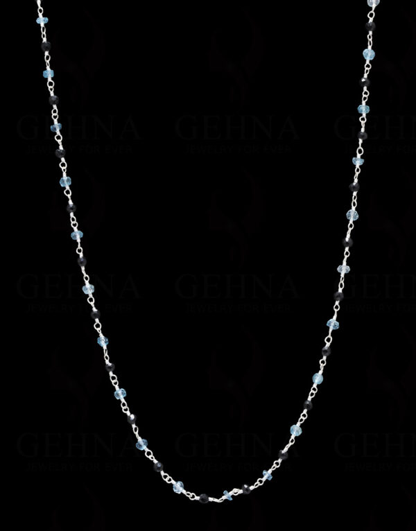 Black Spinel & Blue Topaz Gemstone Bead Chain In .925 Sterling Silver CS-1094