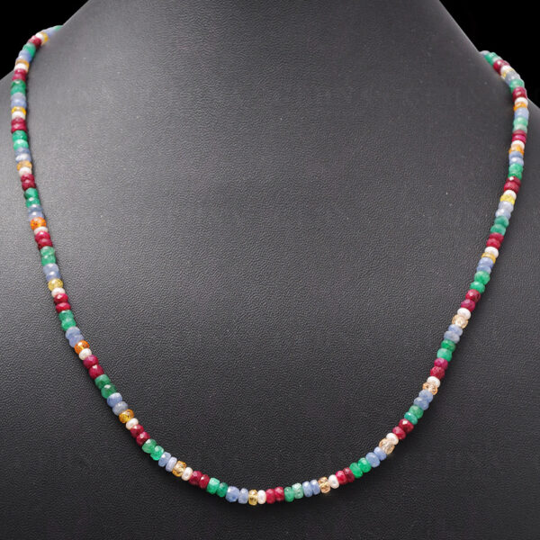 Emerald Ruby Sapphire & Pearls Natural Gemstone String With Silver Clasp NM-1094
