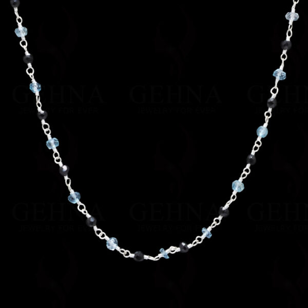Black Spinel & Blue Topaz Gemstone Bead Chain In .925 Sterling Silver CS-1094