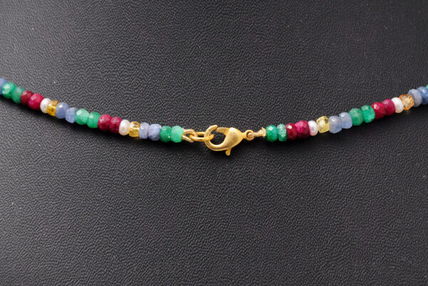 Emerald Ruby Sapphire & Pearls Natural Gemstone String With Silver Clasp NM-1094
