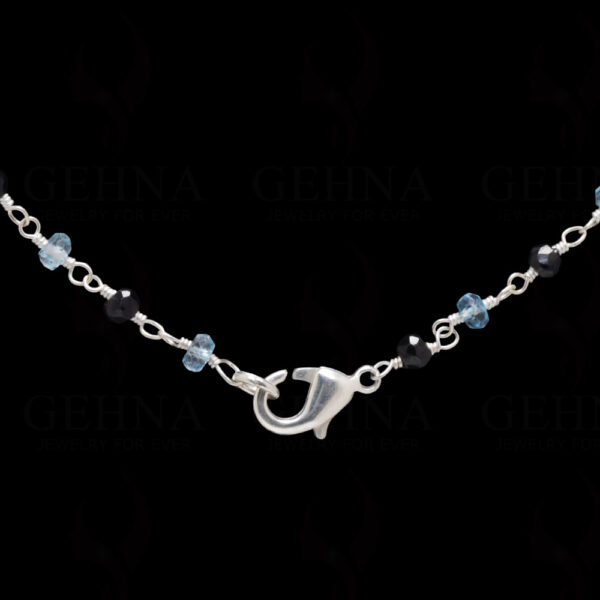 Black Spinel & Blue Topaz Gemstone Bead Chain In .925 Sterling Silver CS-1094