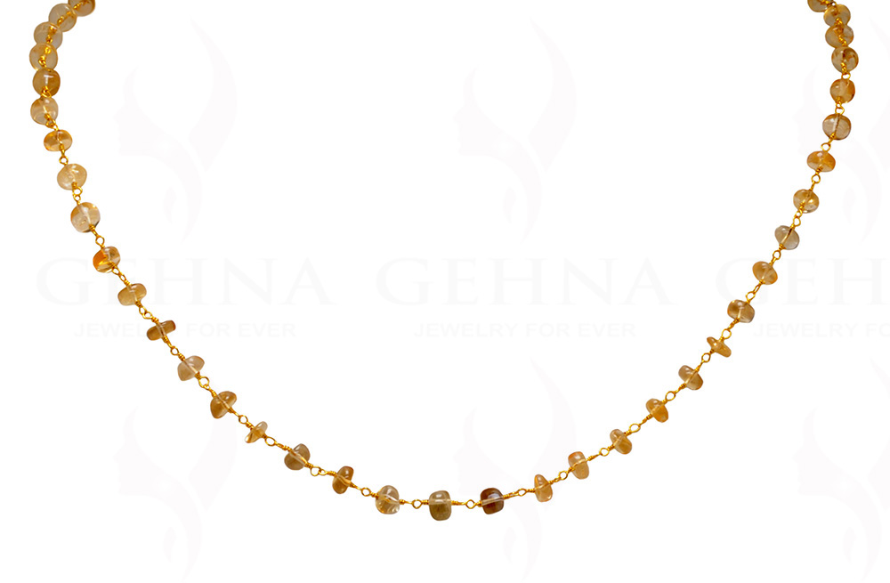 24" Citrine Gemstone Bead Chain In .925 Sterling Silver CS-1095