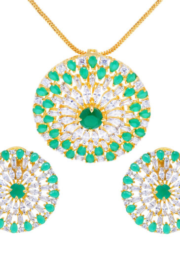 Handcrafted Emerald & Classic Topaz Studded Pendant & Earring Set FP-1095