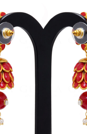 Red Onyx, Pearl & White Sapphire Studded Pachi Earrings FE-1095