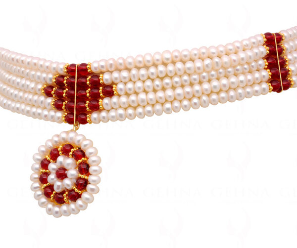 Pearl & Garnet Gemstone Bead Necklace With Pendant  NM-1095