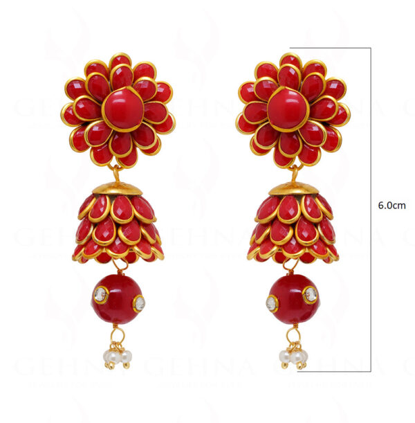 Red Onyx, Pearl & White Sapphire Studded Pachi Earrings FE-1095