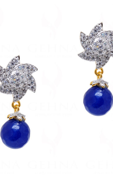 Simulated Diamond & Blue Onyx Studded Star Shape Earrings FE-1096