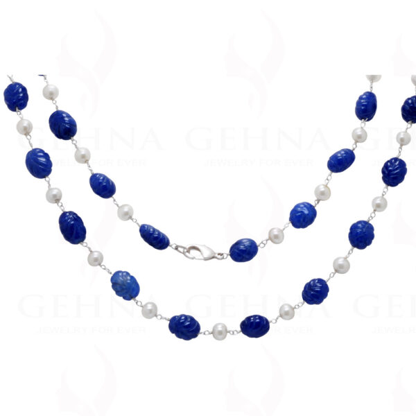 Pearl & Sapphire Gemstone Chain Knotted In.925 Sterling Silver Cm1096