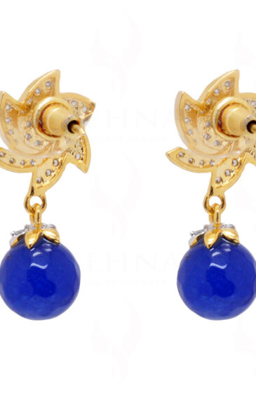 Simulated Diamond & Blue Onyx Studded Star Shape Earrings FE-1096