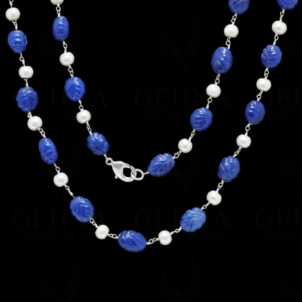 Pearl & Sapphire Gemstone Chain Knotted In.925 Sterling Silver Cm1096