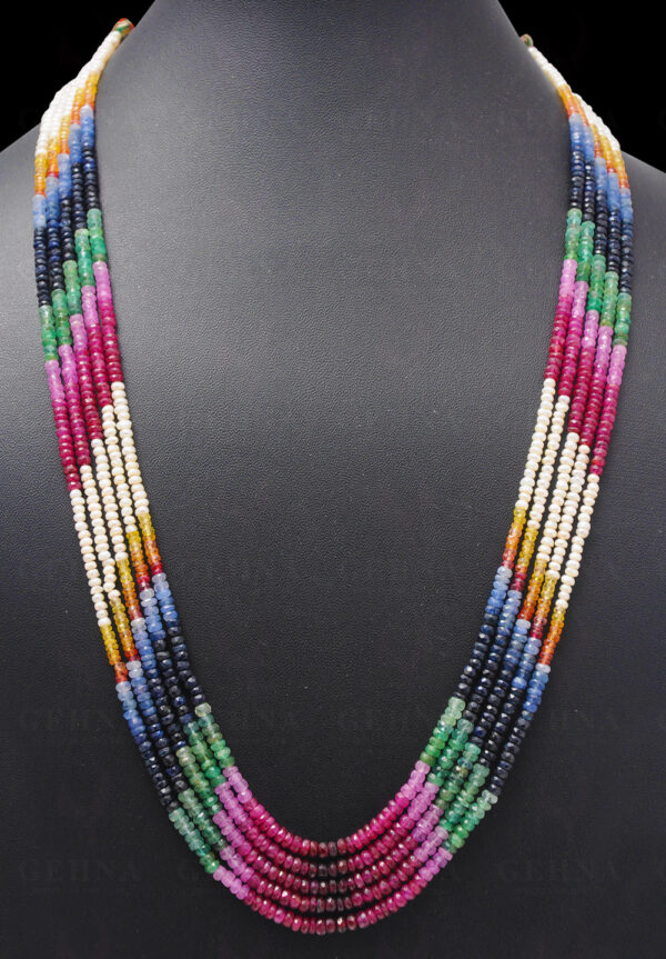 5 Rows Rainbow Precious Gemstone Beads Necklace NM-1096