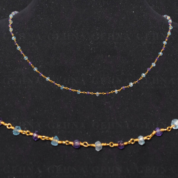 24" Inches Amethyst & Blue Topaz Gemstone Chain In .925 Sterling Silver CS-1097