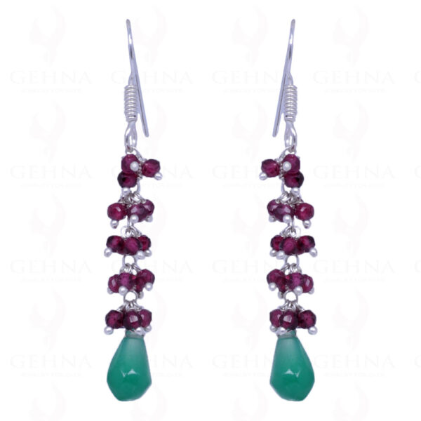 Green Onyx Drops & Red Garnet Gemstone Earrings In .925 Sterling Silver ES-1097