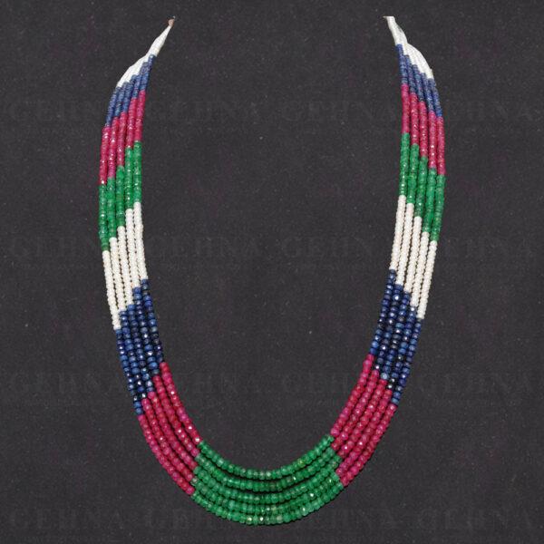 5 Rows Pearl Ruby Emerald & Sapphire Gemstone Bead Necklace NM-1097