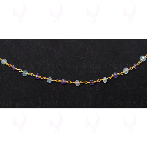 24" Inches Amethyst & Blue Topaz Gemstone Chain In .925 Sterling Silver CS-1097