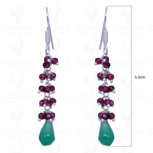 Green Onyx Drops & Red Garnet Gemstone Earrings In .925 Sterling Silver ES-1097