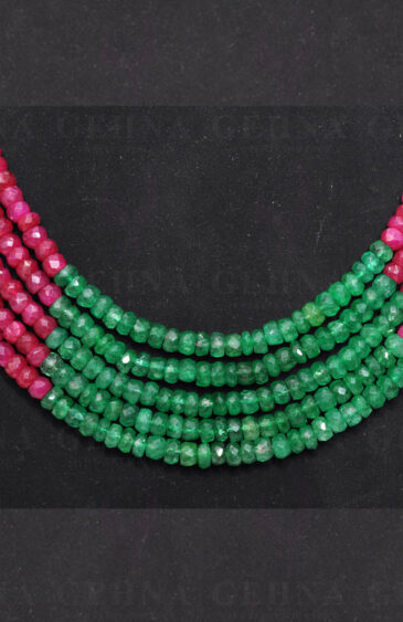 5 Rows Pearl Ruby Emerald & Sapphire Gemstone Bead Necklace NM-1097