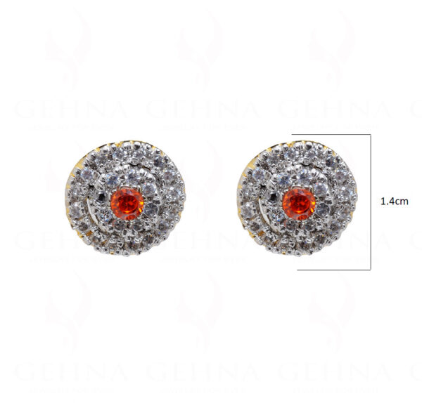 Simulated Diamond & Garnet Studded Globe Shape Earrings FE-1097
