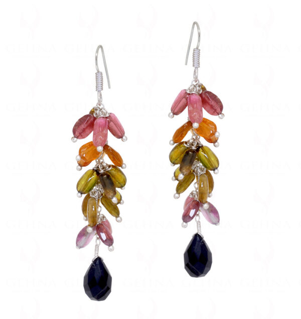 Multi Tourmaline & Black Spinel Gemstone Earrings In .925 Sterling Silver ES-1098