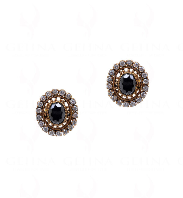 Simulated Diamond & Black Spinel Studded South Indian Earrings FE-1098