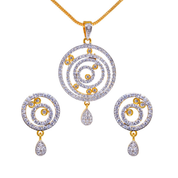 White Ethnic Topaz Studded Beautiful Shaped Pendant & Earring Set FP-1098