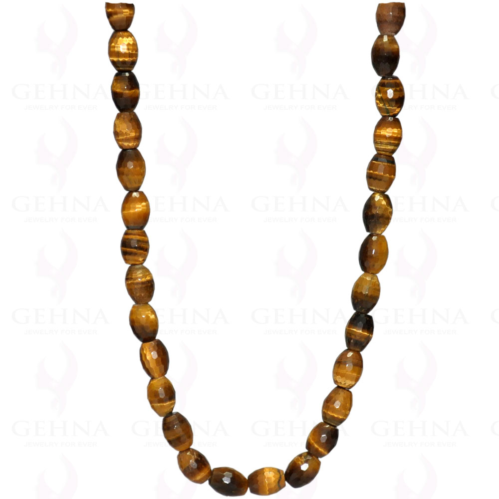 Natural Tiger Eye Gemstone Dholki Shaped Bead Strand Necklace NS-1098