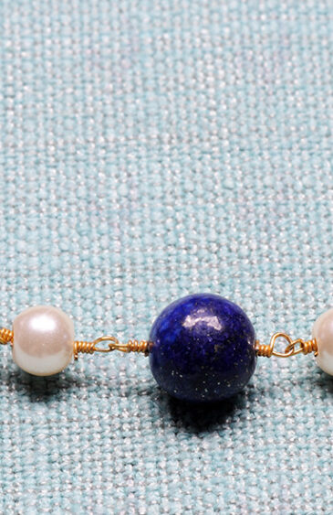 Pearl & Lapis Lazuli Gemstone Bead Bracelet BS-1098