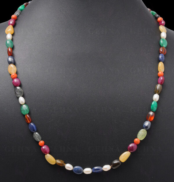 Multi Color Precious Gemstone Oval Shape Necklace NM-1098