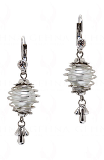 Pearl & Simulated Diamond Studded Spiral Shape Earrings FE-1099
