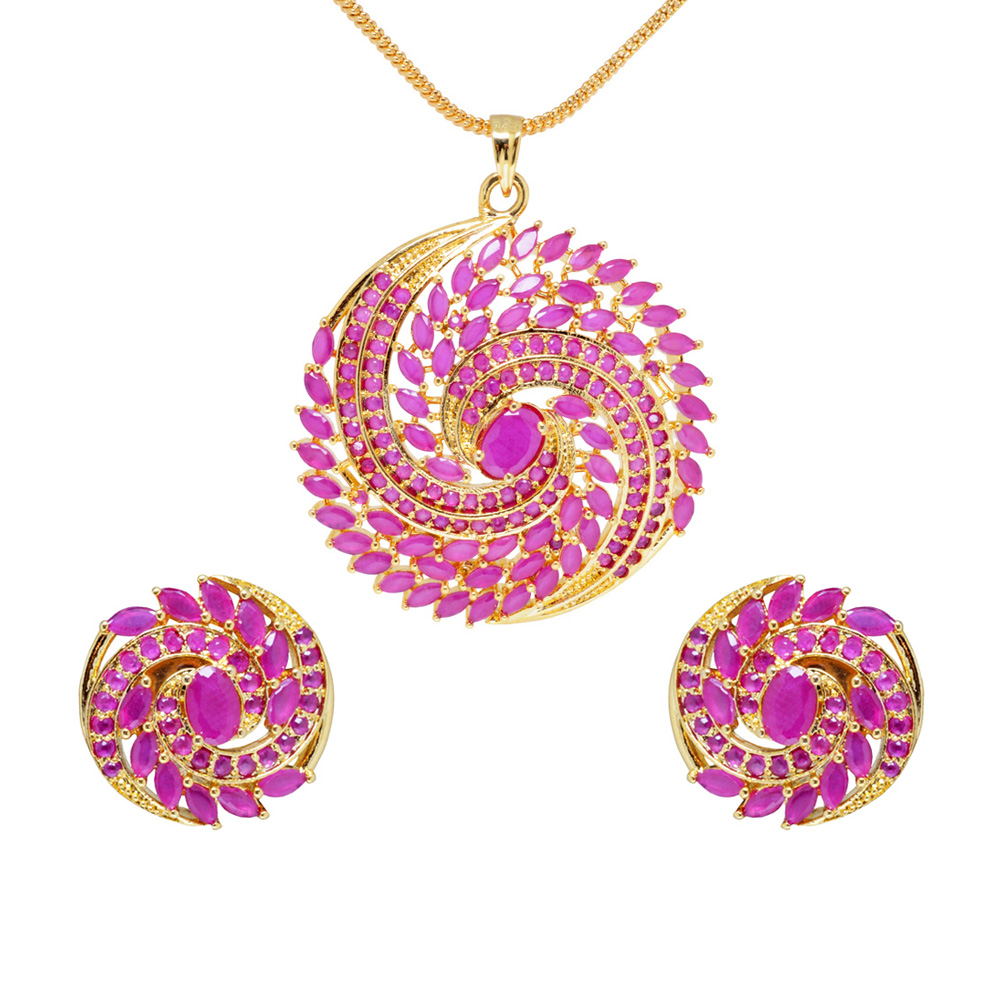 Ruby Studded Round Shaped Elegant Pendant & Earring Set FP-1099