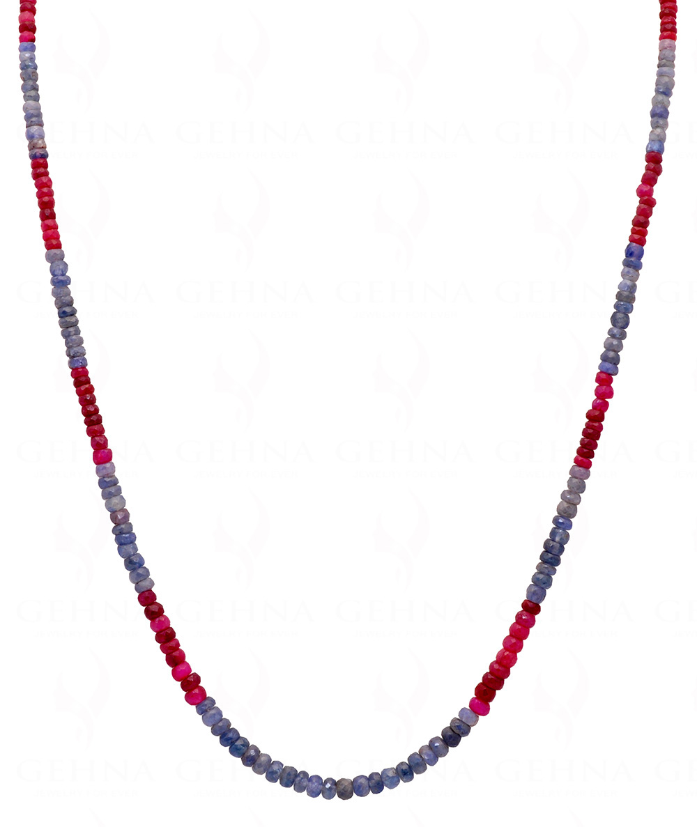 Blue Sapphire & Ruby Gemstone Faceted Bead Necklace NP-1099