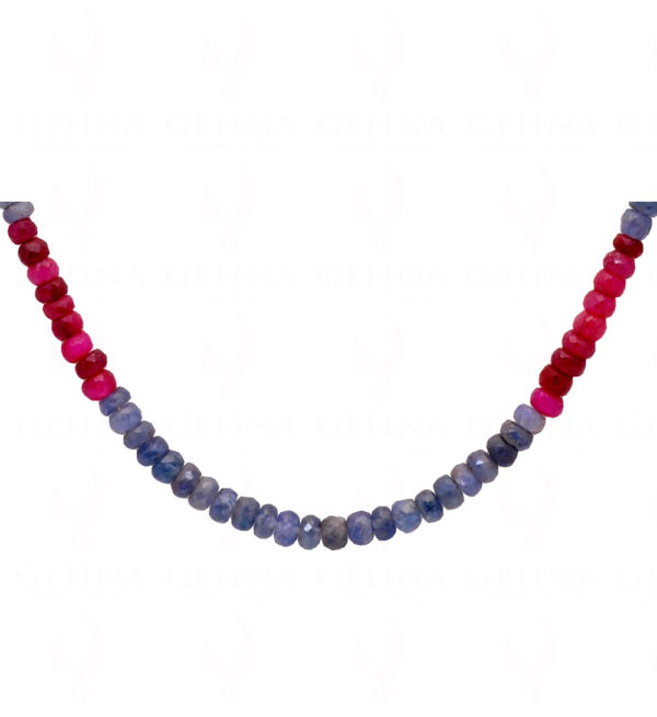 Blue Sapphire & Ruby Gemstone Faceted Bead Necklace NP-1099