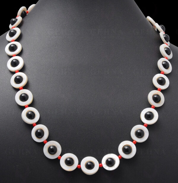 Pearl, Black Onyx & Jasper Gemstone Necklace NM-1099
