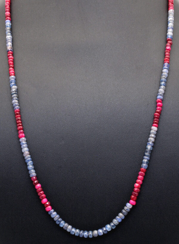 Blue Sapphire & Ruby Gemstone Faceted Bead Necklace NP-1099